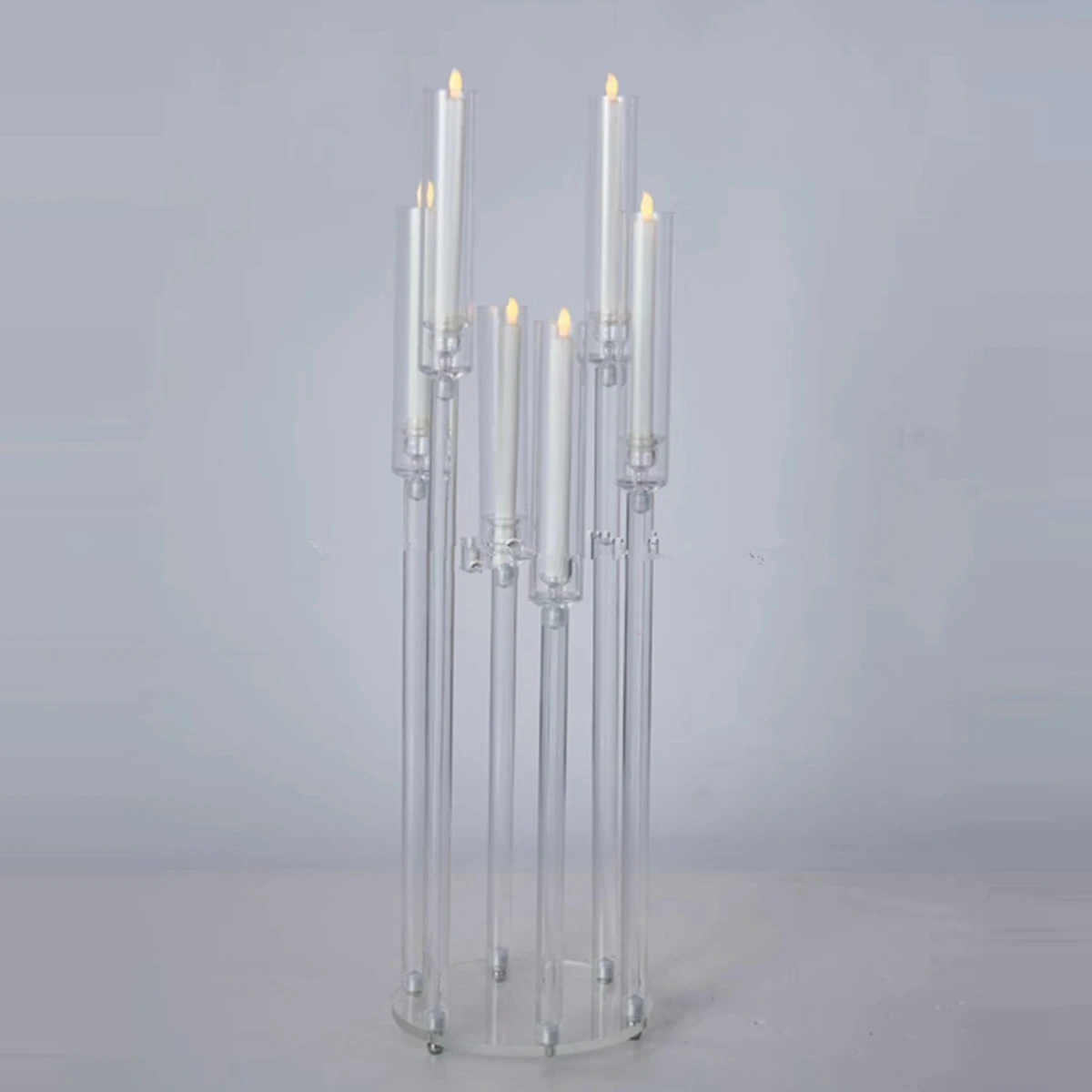 

Flowers Vases 6 arms Candle Holders Road Lead Table Centerpiece acrylic candelabra Pillar Candlestick For Wedding candle holder