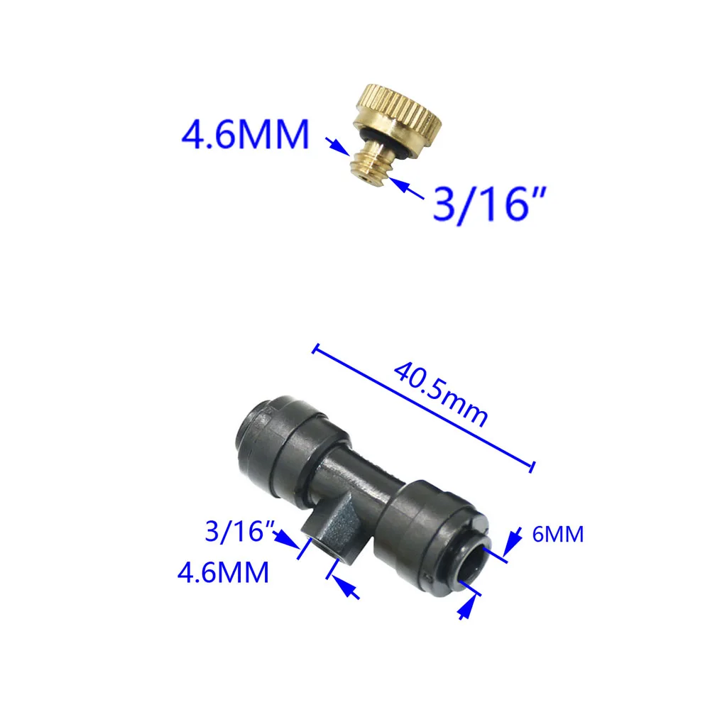 0.2/0.3/0.4/0.5/0.6mm Misting Nozzles With 3/16 Inch Thread Fog Nozzles Tee For Patio Misting System Outdoor Cooling System 5Pcs