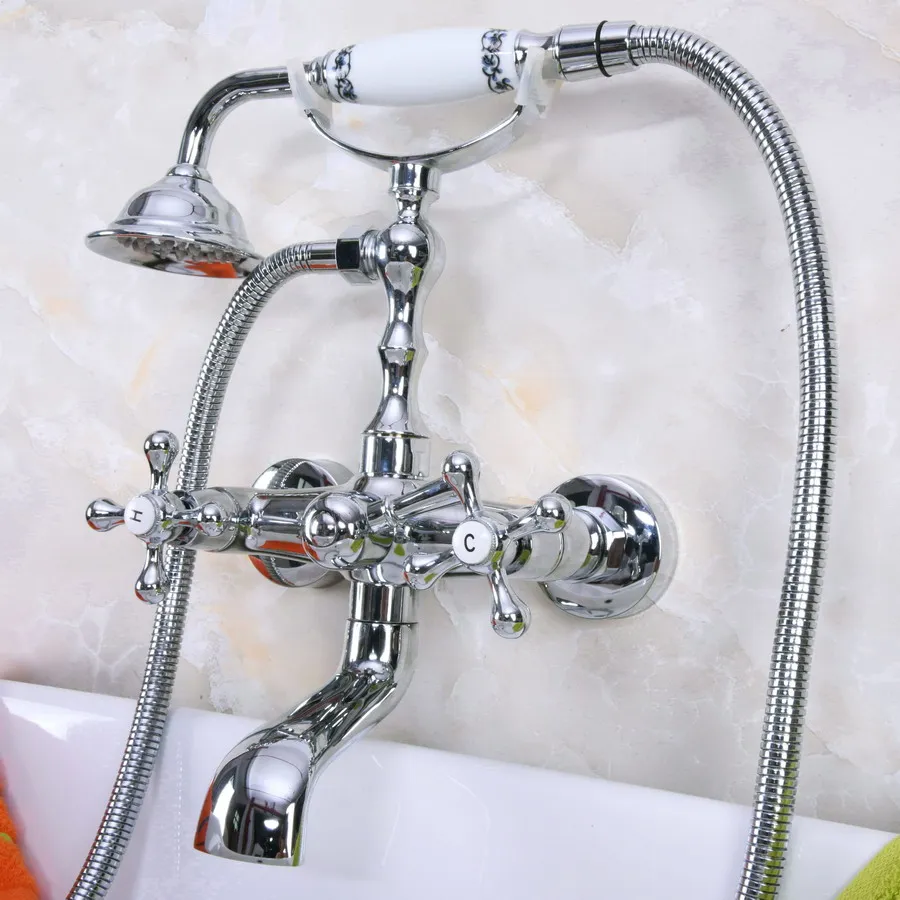 Bathtub Faucets Chrome Shower Faucets Dual Handle Wall Mounted Bath And Shower Faucet With Handheld Showers zna186