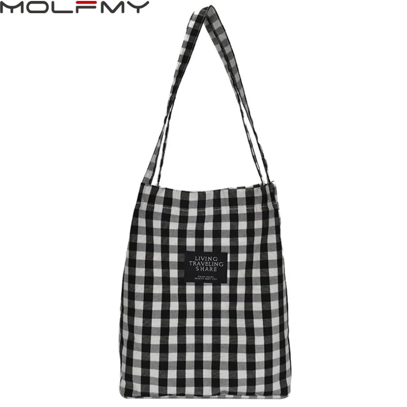 2022 Christmas Ladies Plaid Color Canvas Handbags Large Capacity Shoulder Bag For Girl's Black And White Check Tote Bucket Bag