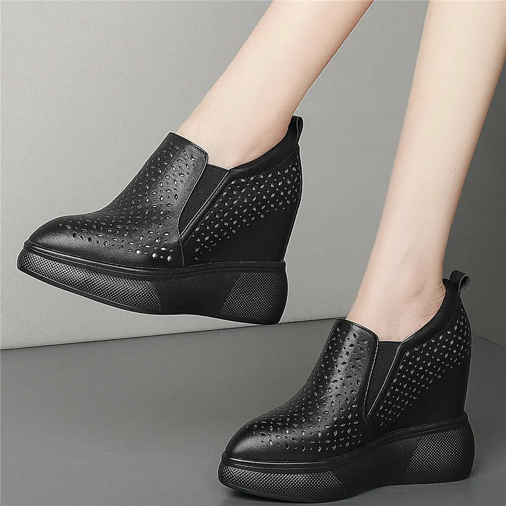 

Summer Pumps Shoes Women Hollow Genuine Leather Wedges High Heel Ankle Boots Female Pointed Toe Fashion Sneakers Casual Shoes