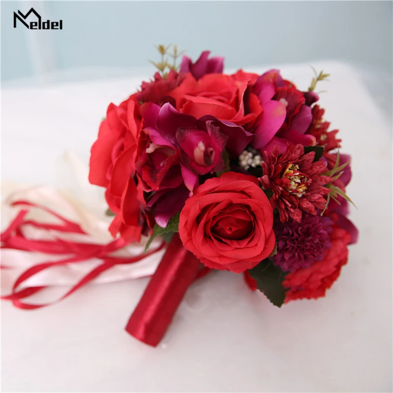 Meldel Wedding Bouquet สำหรับ Bridesmaid เจ้าสาวประดิษฐ์ดอกไม้งานแต่งงานเจ้าสาวแต่งงานอุปกรณ์ตกแต่งบ้าน