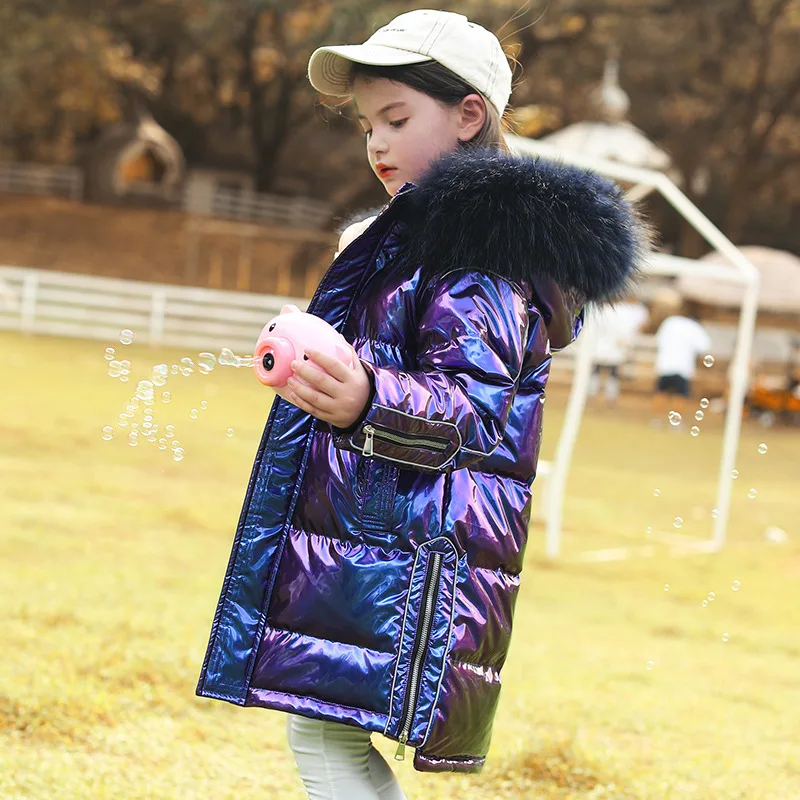 

New Children's down jacket girls mid-length 2021 new girls middle-aged children's bright face Western-style children's wear