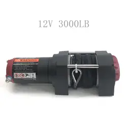 Cabrestante eléctrico de 12V, cuerda sintética Dyneema de 3000lb, Atv, todoterreno, color negro