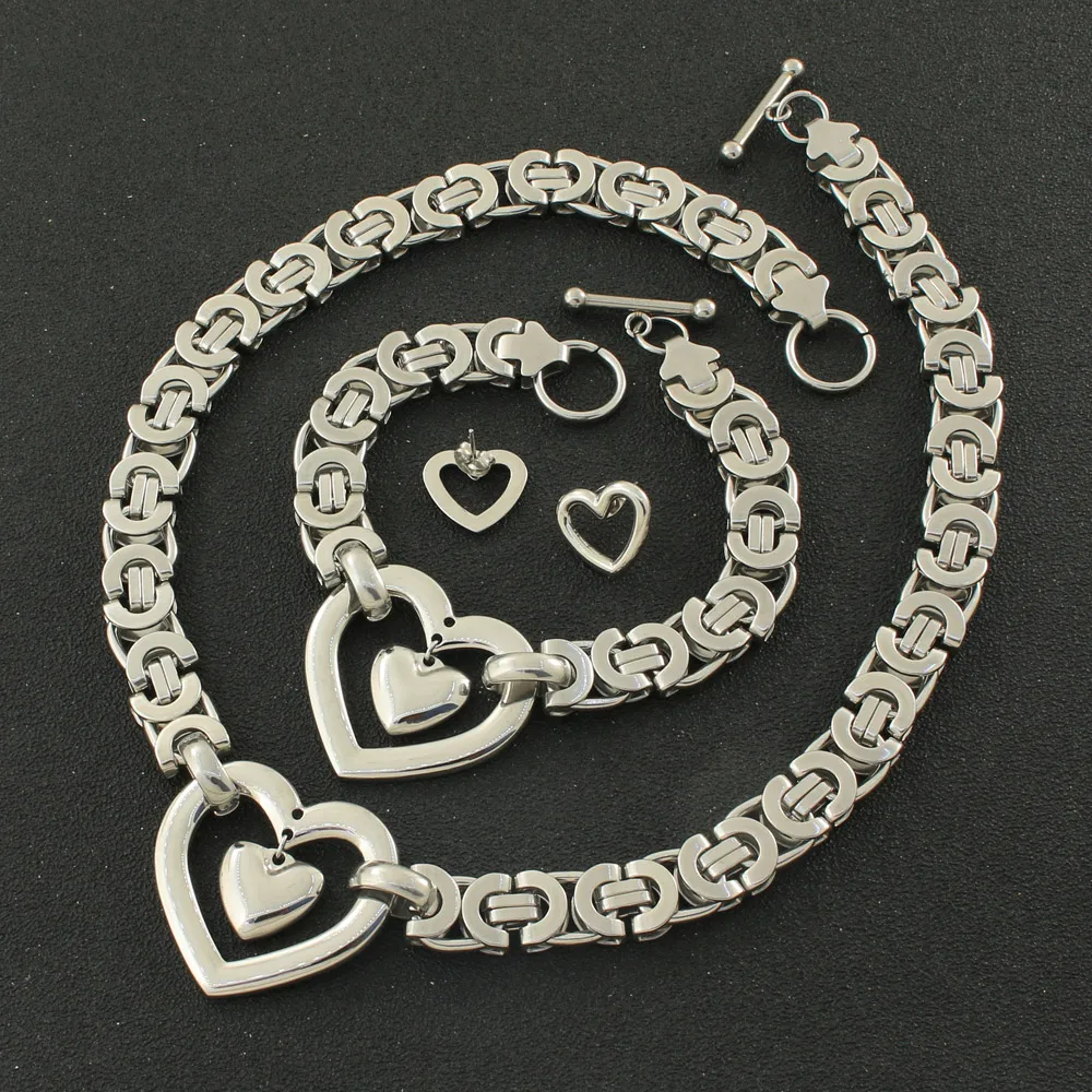 Fashion Stainless Steel Vintage Heart Necklace And Bracelet Earrings Jewelry Sets For Woman Girls Man Joyas Store SCAEACCF