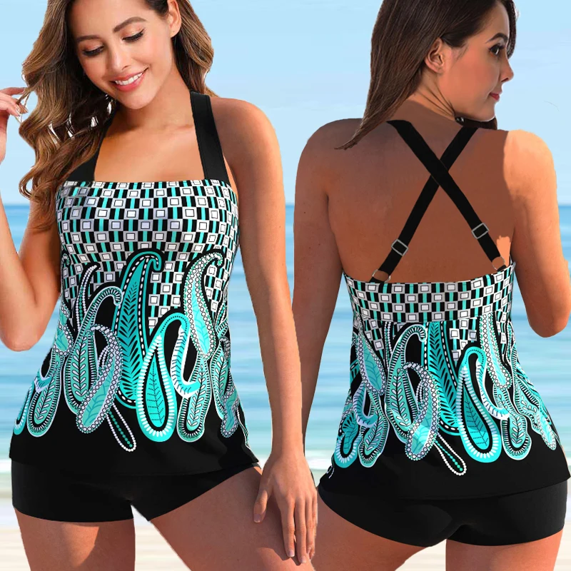 Bañador estampado de talla grande para mujer, Tankini Sexy, conjunto de Bikini brasileño para mujer, ropa de playa, traje de baño 2022