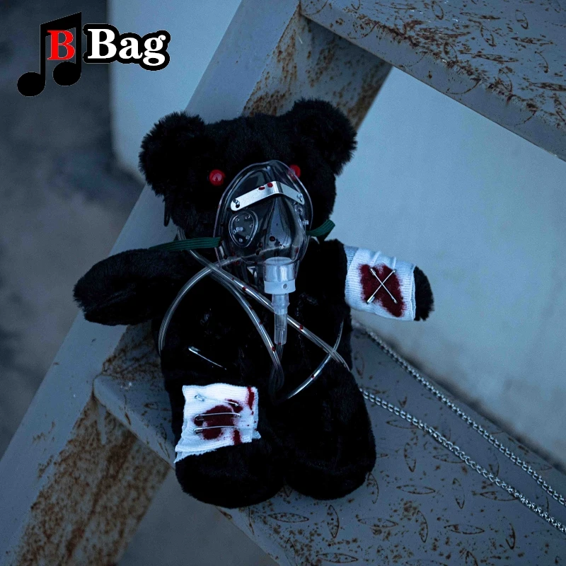 Handmade Gothic Lolita bear bag sickly sanguinary Bear Doll Bag Women Personality shoulder bag Halloween Cosplay Blood bear bag