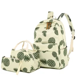 Set Fruit Pineapple Printing Female School Bagpack with Lunch Box Bags Girl Daily Laptop Bookbag Fashion Canvas Women Backpack