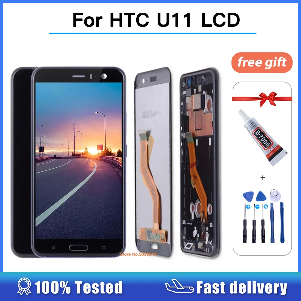 

5.5" 100% Tested LCD Display For HTC U11 Touch Screen Digitizer Assembly Replacement Parts For HTC U-3w U-1w U-3u LCD with frame