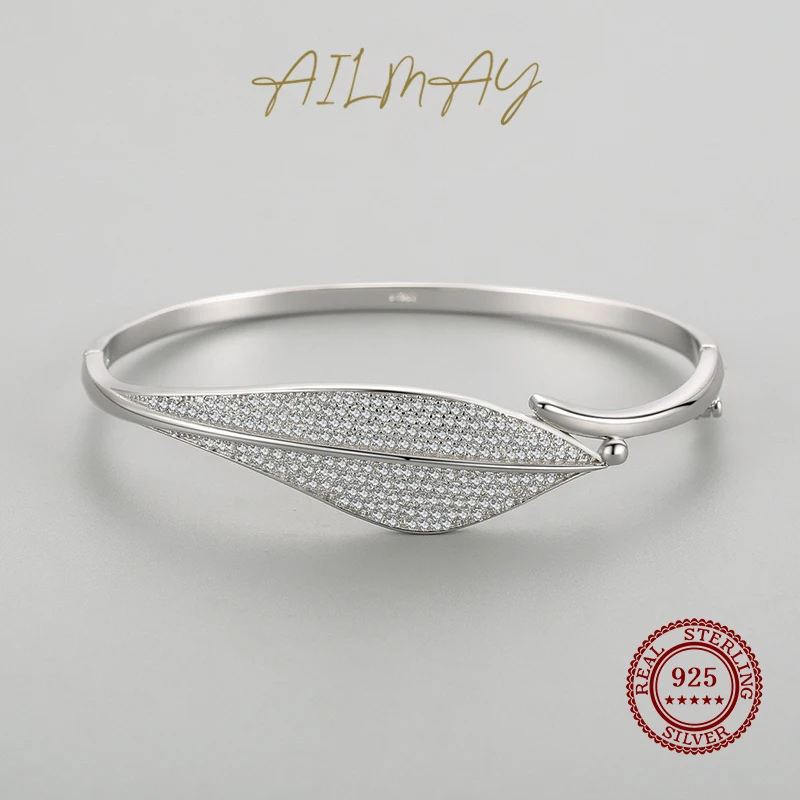 Ailmay Solid 925 Sterling Silver Luxury Full Cubic Clear Zirconia CZ Bracelets For Women Wedding Engagement Fine Female Jewelry