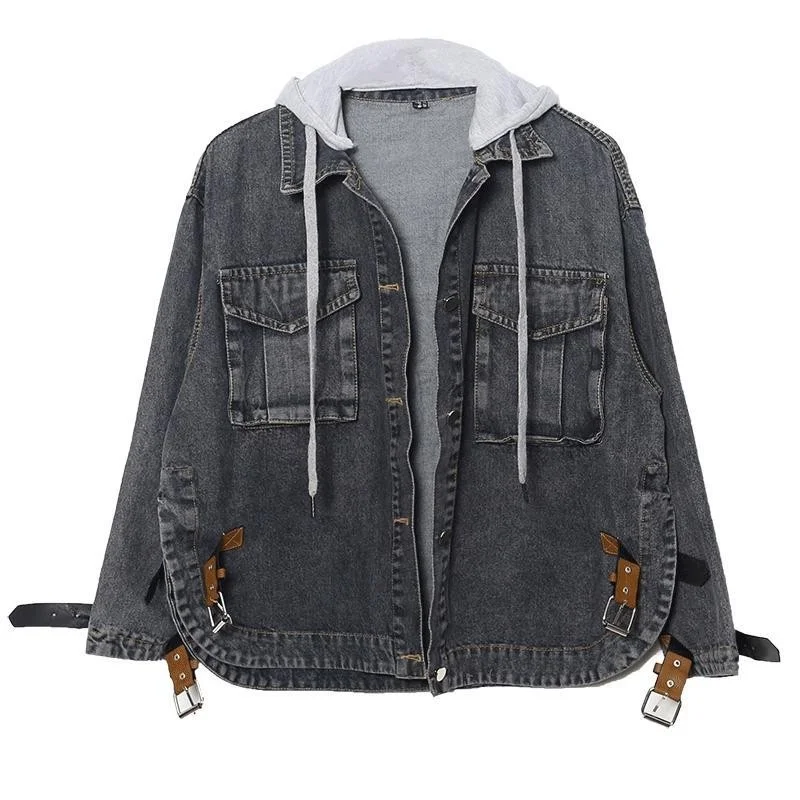 

Denim Fashion Jacket Female Spring New Sweet Loose Hooded Jacket High Street Casual Long Sleeve Cowgirl Coats Women Blue S-XL