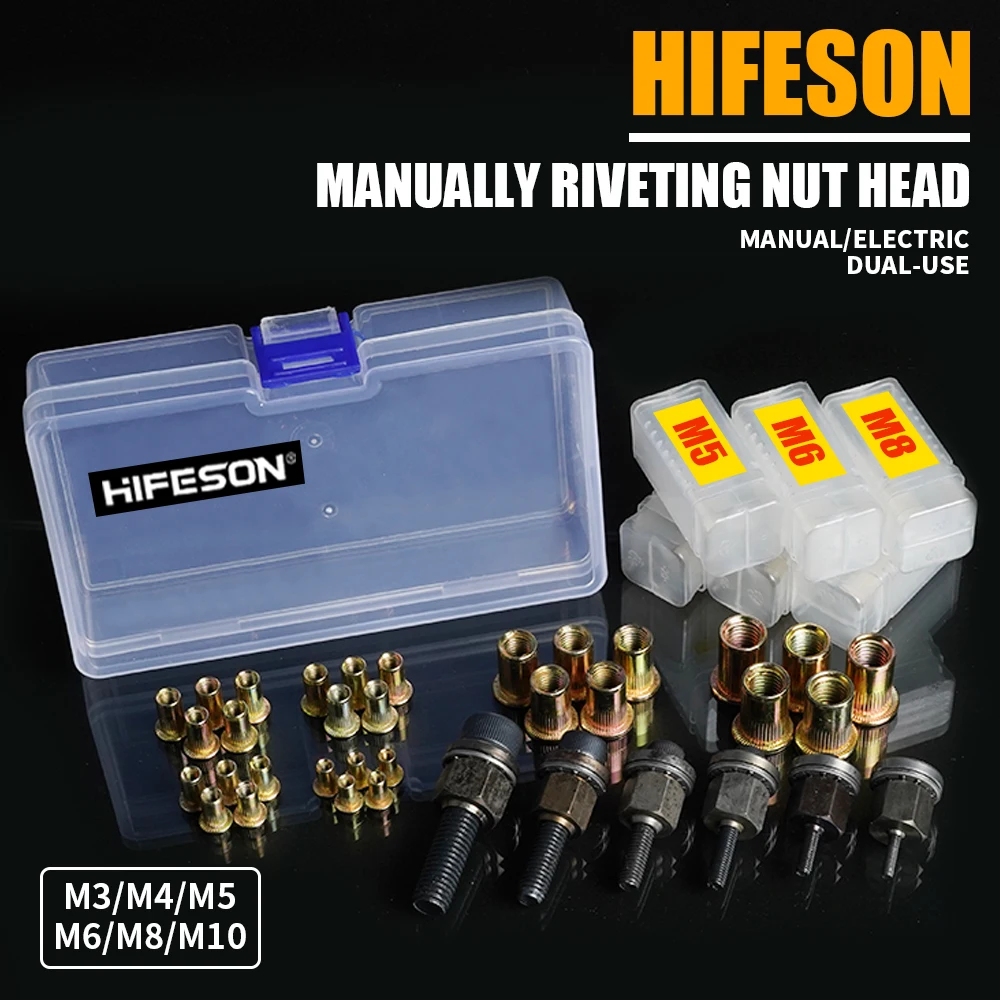 

HIFESON 36PCS Pneumatic Rivet Gun Iron Nut Steel Material Thread Pull Head Riveting Nut M3-M10 Multi Size Insert Nutsert Cap