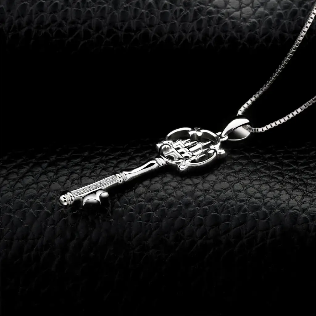 JewelryPalace Castle Key Crown 925 Sterling Silver Pendant Necklace Cubic Zirconia Simulated Diamond Pendant for Women No Chain