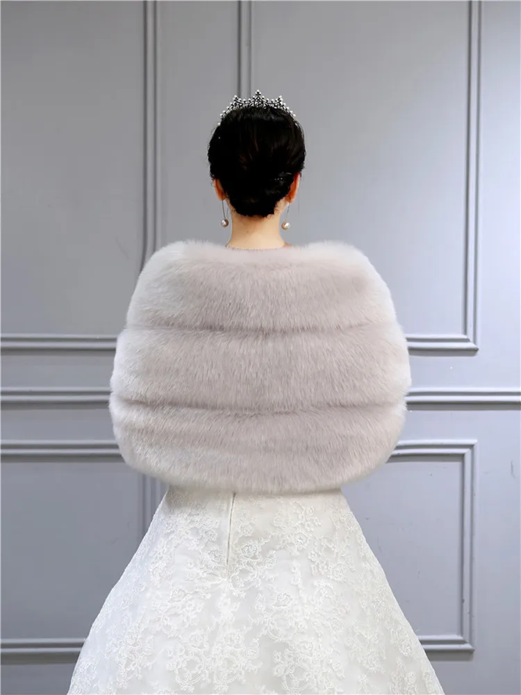 Best Seller White Grey Women's Bolero Warm Faux Fur Coat Wedding Bride Wrap Wine Red Feather Robe