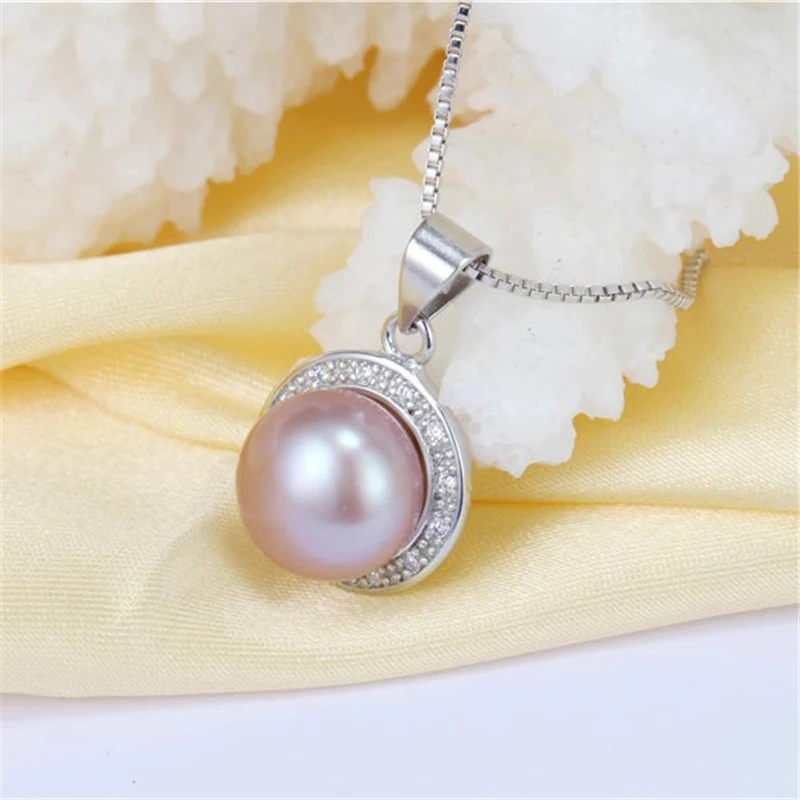925sterling silver necklace pendant for women genuine 100% real Natural freshwater pearl jewelry 8-9mm wholesale price 5 colors image 6