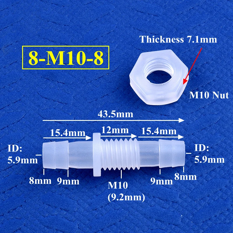 5~200Pcs M6~M10 Hex Nut To 3~8mm PP Pagoda Direct Connectors Aquarium Tank Air Pump Adapter Hose Joints Go Through Plate Joint