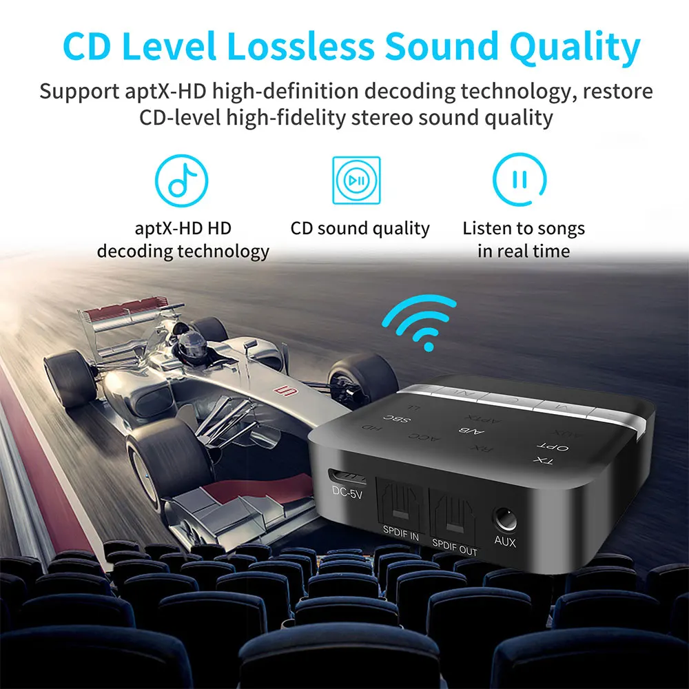 Bluetooth v5.0 transmisor receptor adaptador para tv auriculares 3.5mm dsp bluetooth adaptador de áudio aux