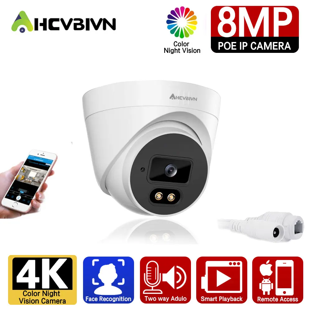 XMeye-cámara IP domo 4K Ultra HD de 8MP, detección facial, Audio bidireccional, visión nocturna en Color, cámara de vigilancia interior para el hogar, H.265