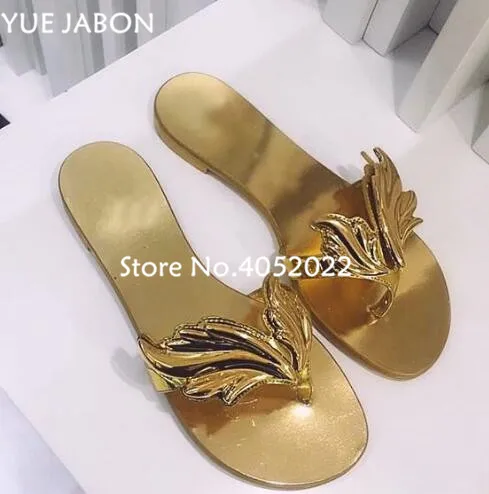 

High Quality Top Design slipper sandals women leaf slides flip-flops flats angel wing women slippers Beach summer Shoes Slides