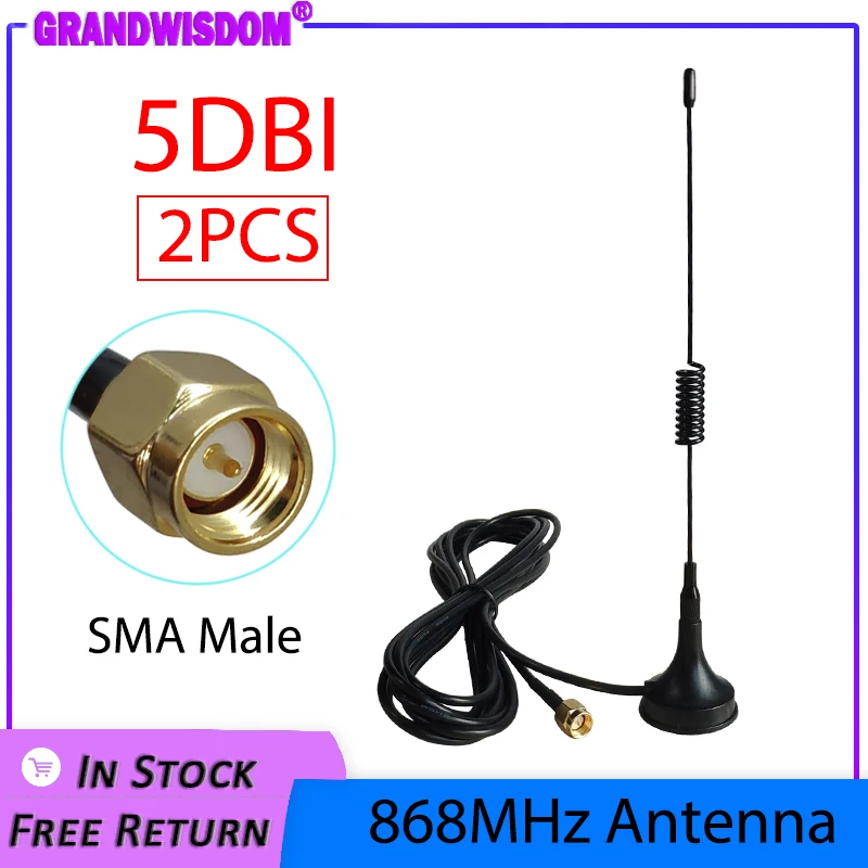 2pcs 868Mhz 900 - 1800 Mhz GSM Antenna 5dbi SMA Male 300cm Cable 868 mhz 915 IOT antena Sucker Antenne base magnetic antennas