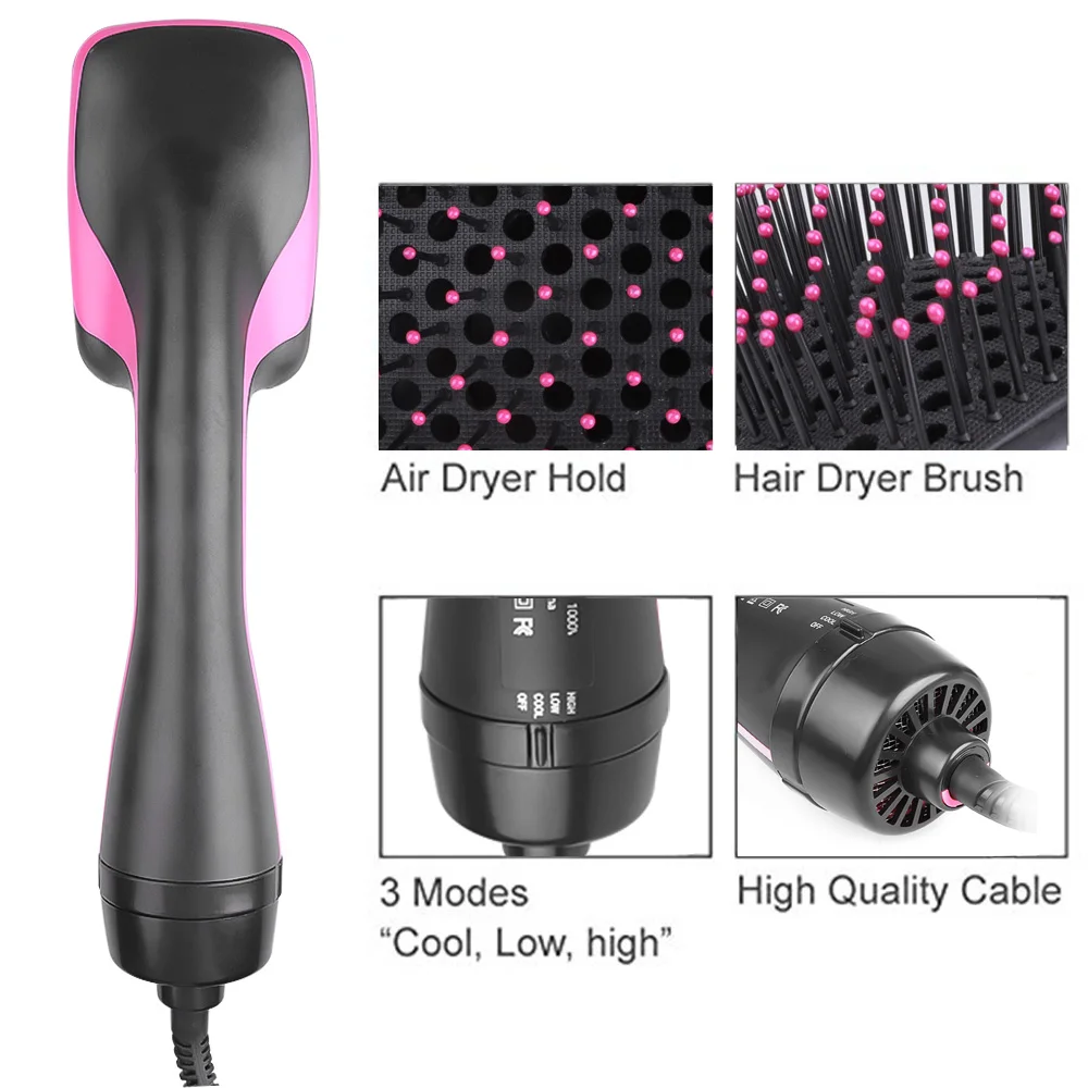 1000W Hot Air Brush Styler and Volumizer Hair Straightener Curler Comb Roller Hair Dryer One Step Electric Ion Blow Dryer Brush