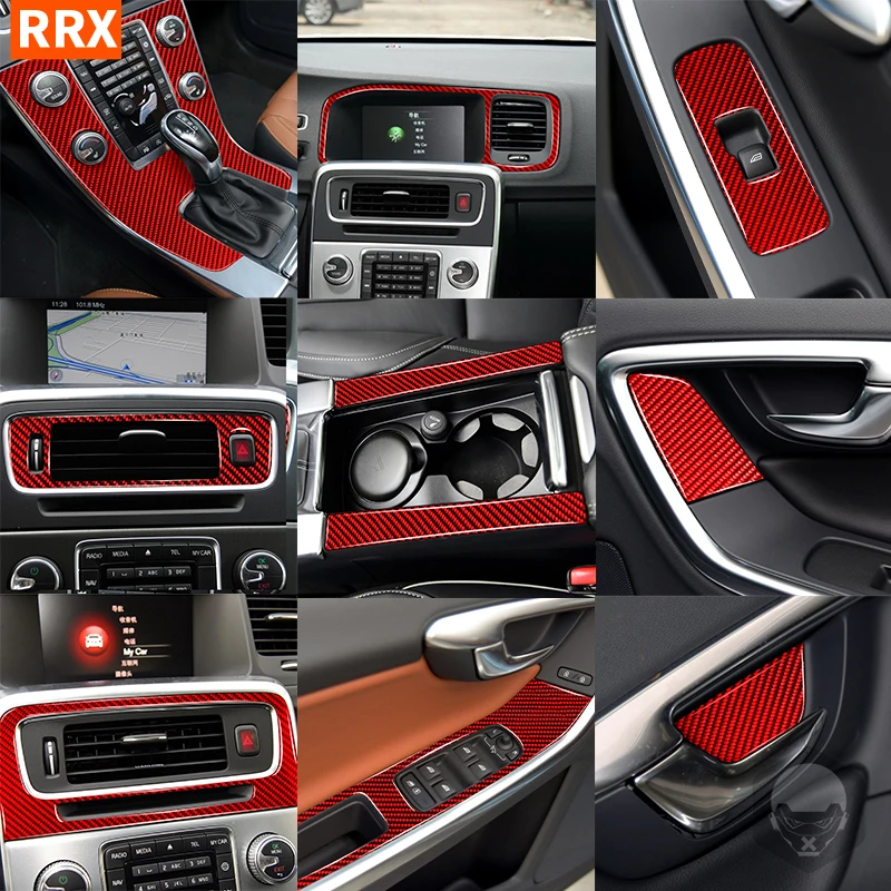 For Volvo V60 2010-2017 S60 2010-2018 Center Control Panel Air Outlet Navigation Door Bowl Window Lifter Carbon Fiber Stickers