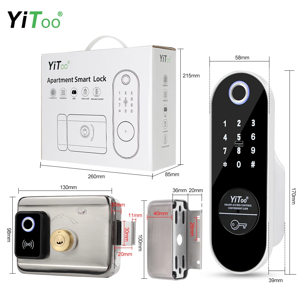 YiToo Fingerprint Door Lock Outdoor Waterproof Wifi Tuya Remote Control Electronic Keyless Entry Wooden Door Lock USB Batteries