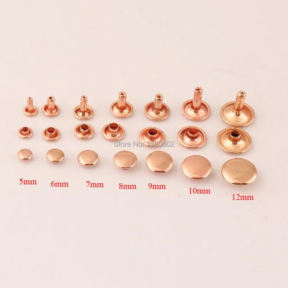 100sets double cap rivets rose gold color Spikes Rivets Stud Collision Nail for garment bag belt leather 5/6/7/8/9/10/12mm