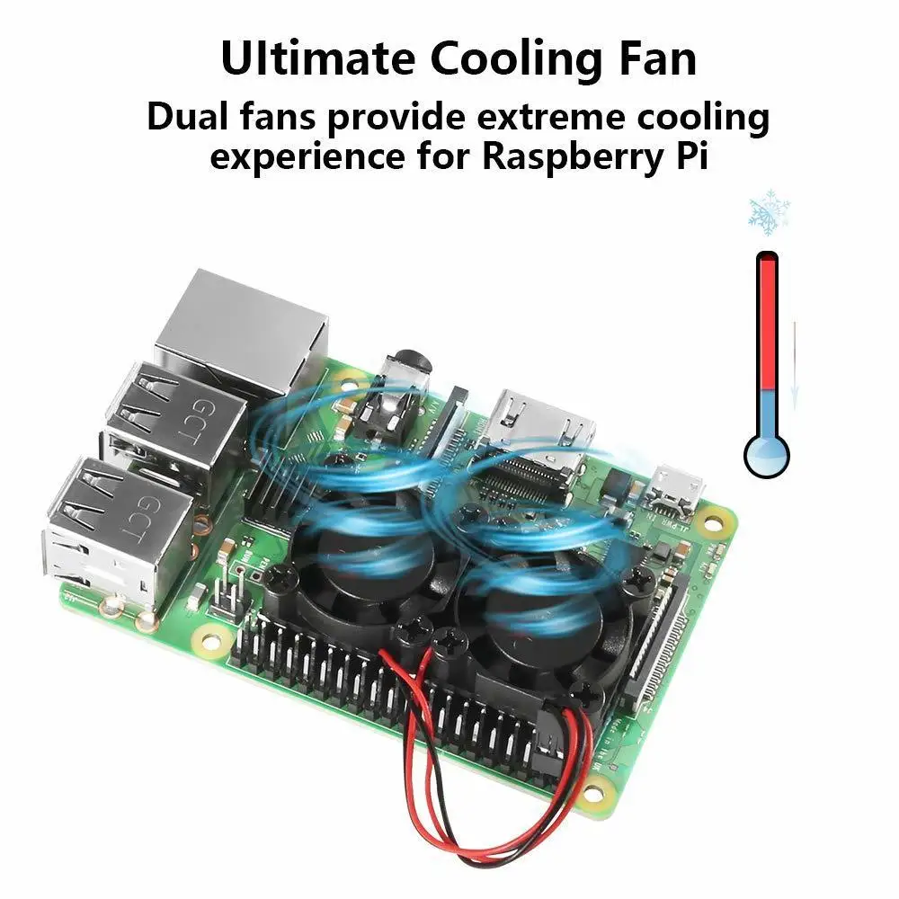 Raspberry Pi 4 B Cooling Dual Fan Kit (2 Fans + Hestsink + Adhesive Tape) + 2 Pcs Heat Sinks for Raspberry Pi 4 B 3 B+