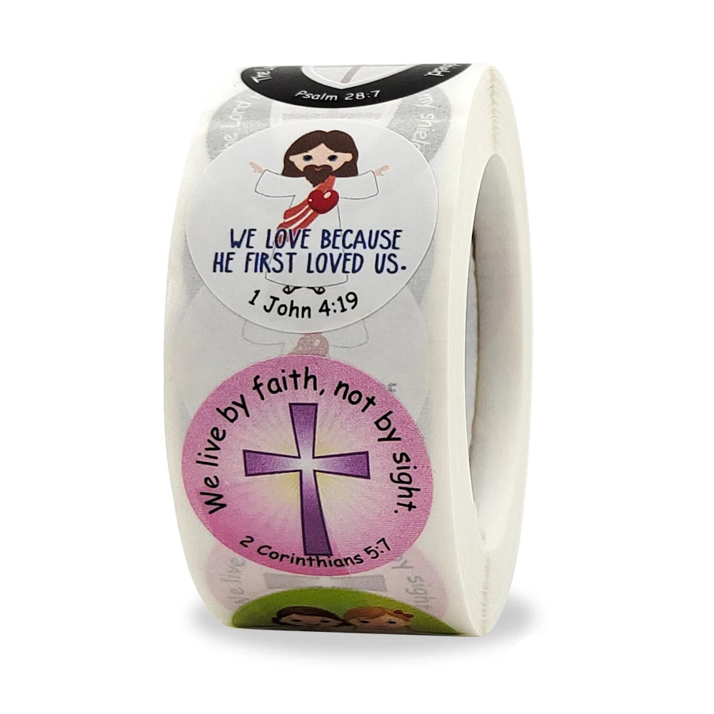 500pcs 2.5cm Children Christian Stickers Bible Scriptures Faith Prayer God Signs Decoration Label Stationery Sticker