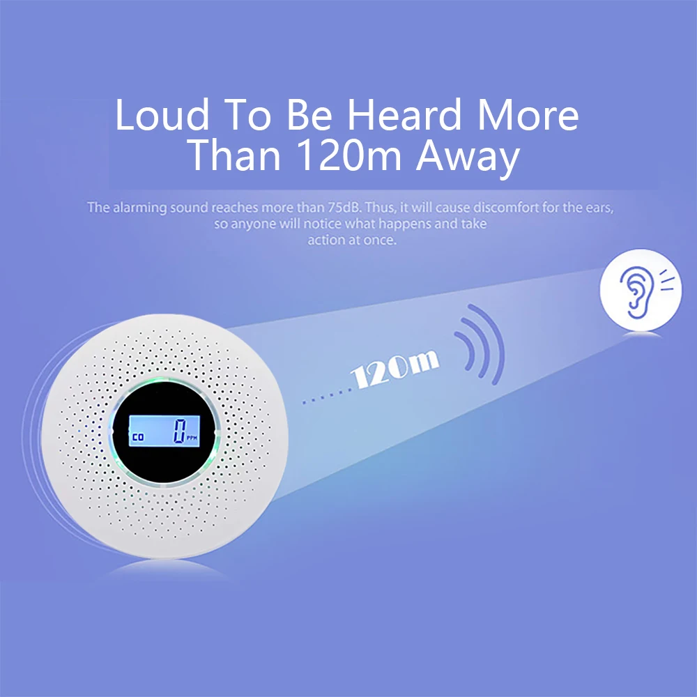 Alarma de humo de gas digital LED 2 en 1 Detector de monóxido de carbono Detector de monóxido de carbono Sensor de advertencia de voz Protección de