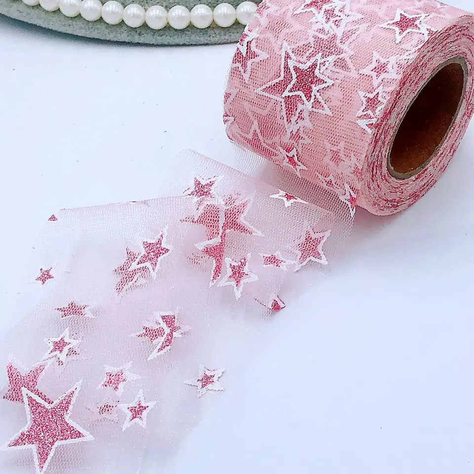 25 yards 6cm/12cm nastro di Tulle stella a cinque punte materiale fatto a mano fai da te copricapo fiocco per capelli accessori per abbigliamento