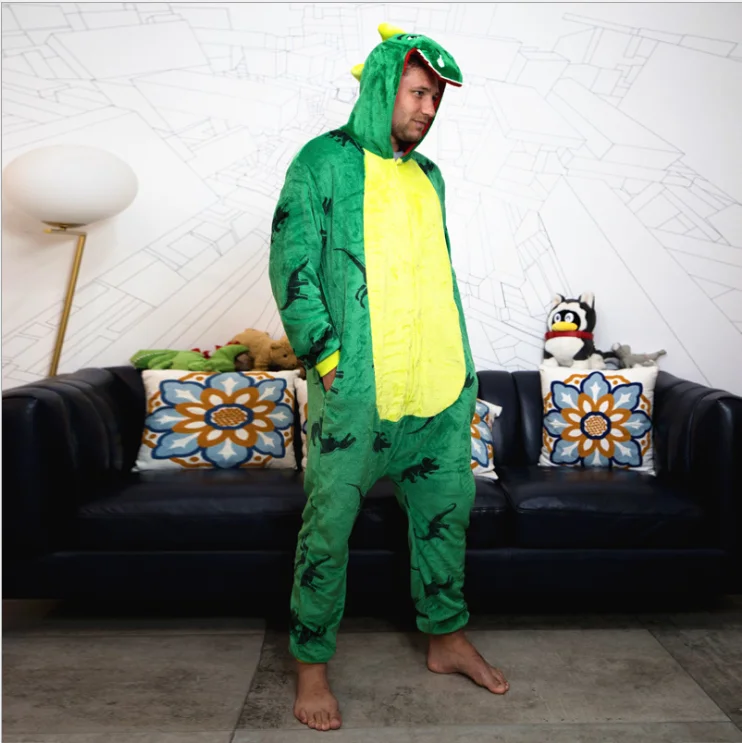 Kigurumi Onesies Cosplay Green dinosaur adult pyjamas for men and women halloween costumes pajamas Animal Sleepwear Jumpsuit