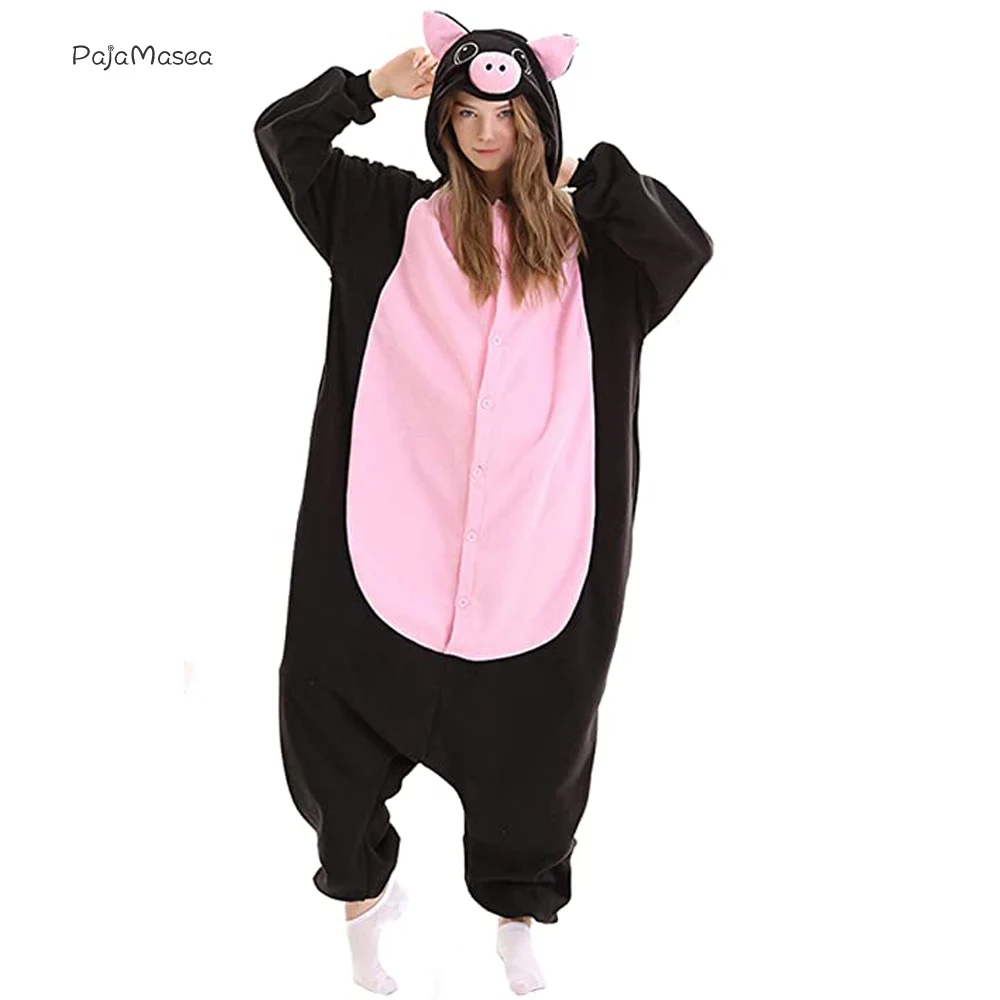 PAJAMASEA Pink Onsie Adults Animal Pajamas Pig Women Onesie Girls Cosplay Costume Homewear Fleece Jumpsuit Man Raccoon Kigurumi