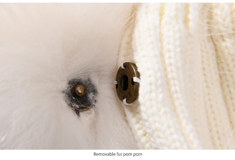 JX Watcher Winter Doppel Echtpelz Pom Pom Hut für Kinder Baby Strick mützen mit zwei Pelz Pompons Jungen Mädchen hochwertige Mütze Mütze – Detail 31
