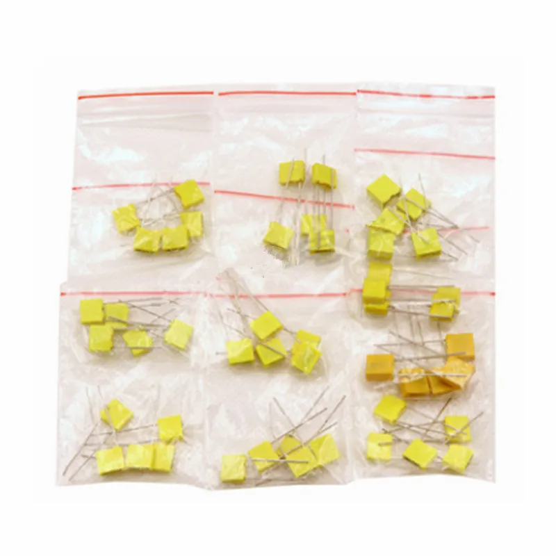 10 Nilai * 5 Buah = 50 Buah Kit Paket Kapasitor Koreksi Polypropylene Kit Kapasitor Film Plastik Pengaman 1nF-0.47uF Set