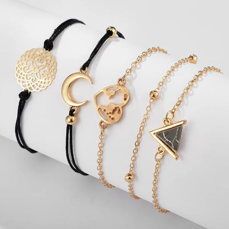 

Starmoon 5pcs/sets Bohemian Map Moon Bracelets for Women Gold Color Hollow Heart Triangle Chain Bangles Jewelry