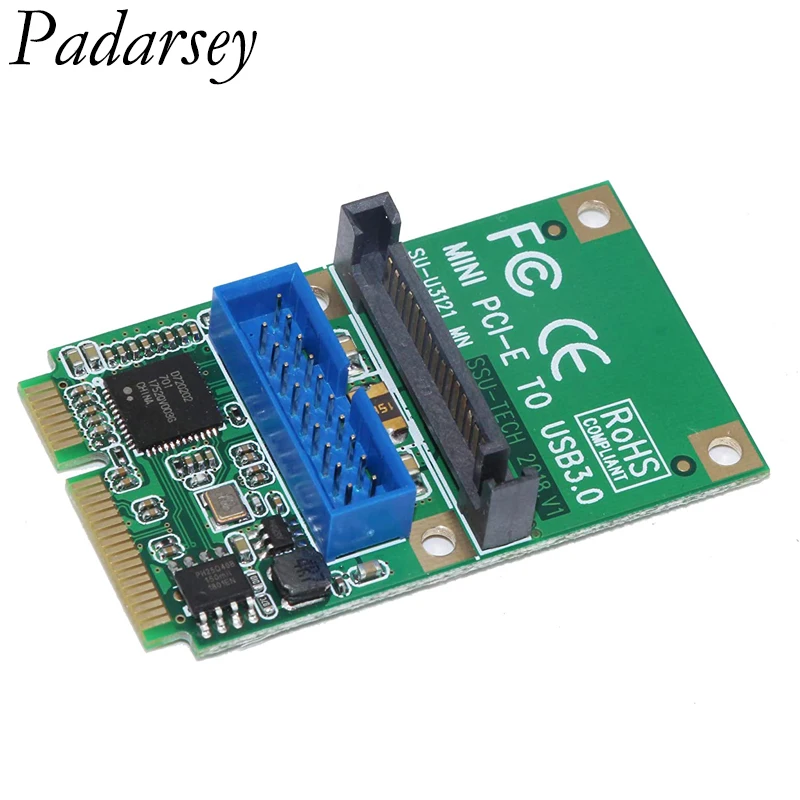 Padarsey tarjeta elevadora Mini PCI-e a USB 3,0, cabezal de PIN frontal, adaptador de 19/20 pines, tarjeta de expansión USB, convertidor de alta velocidad