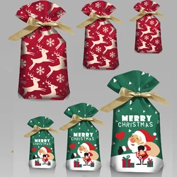 5/10 pces ano novo 2022 saco de doces saco de presente de santa floco de neve crocante drawstring saco feliz natal decorações para casa noel presente