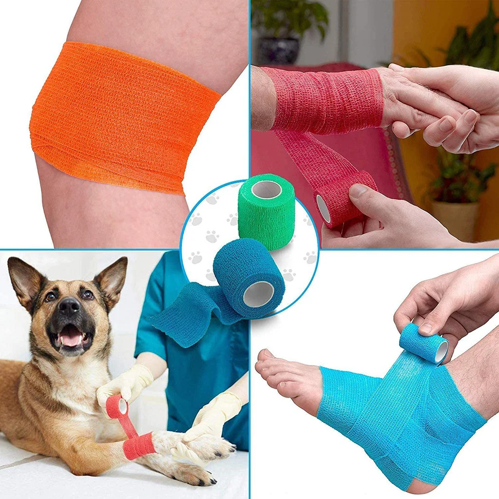 10Pcs Adhesive Bandage Assorted Self Adherent Wraps First Aid Tape For Human Animals Elbow Ankle Sprains Drop Shipping