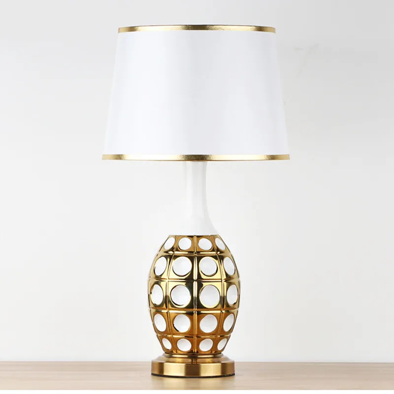 OURFENG Modern Bedside Table Lamp Ceramic Gold Desk Light LED Home Decorative For Home Living Room Office Bed Room