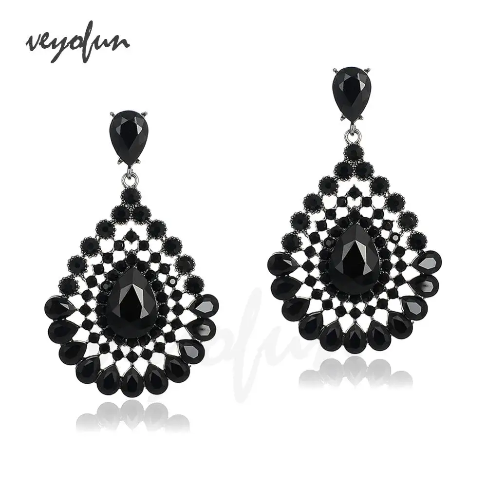 Veyofun Fashion Hyperbole Kristal Anting-Anting Mewah Rhinestone Menjuntai Anting-Anting Perhiasan untuk Wanita Brinco