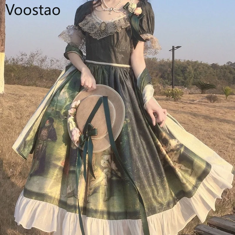 Sweet Lolita Op Đầm Nữ Victoria Vintage Cung Điện Rừng Nhảy Múa Đảng Đầm Công Chúa Bé Gái Sang Trọng Ren Xù Cổ Tích Đầm