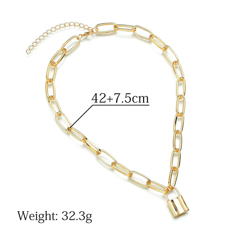 Simple Rock Choker Lock Necklace Layered Chain On Neck With Lock Punk Jewelry Mujer Key Padlock Pendant Necklace For Women Gift