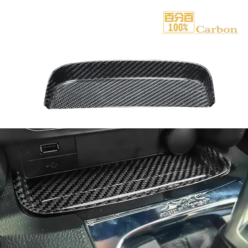 Real Dry Carbon Fiber Change Coin Tray Box Holder for Ford Mustang 2015-2017