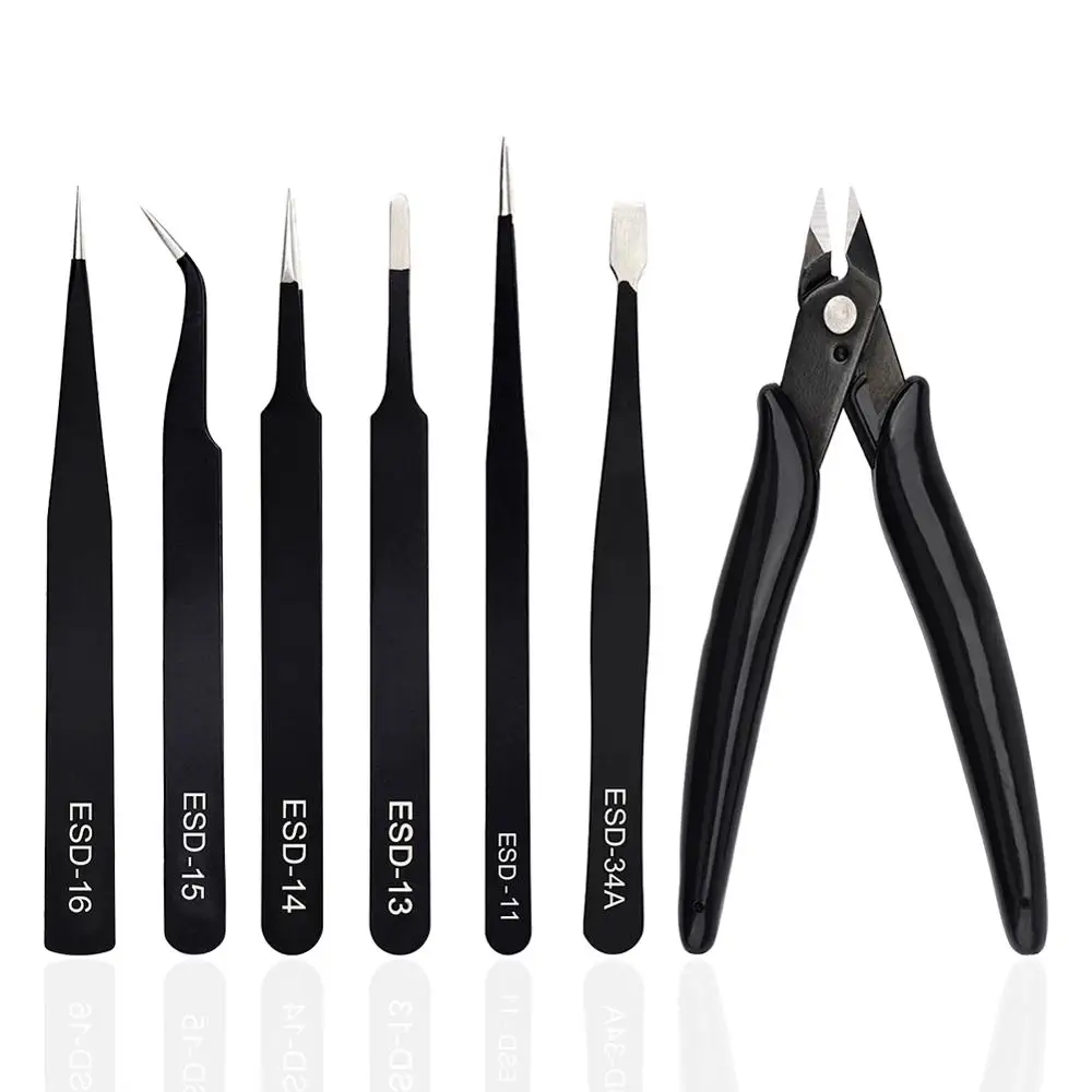 JCD Ceramic Precision Tweezers Set With Wire Stripper Cutter For Electronics Soldering DIY Cell-Phone Home Repair Tools Kit