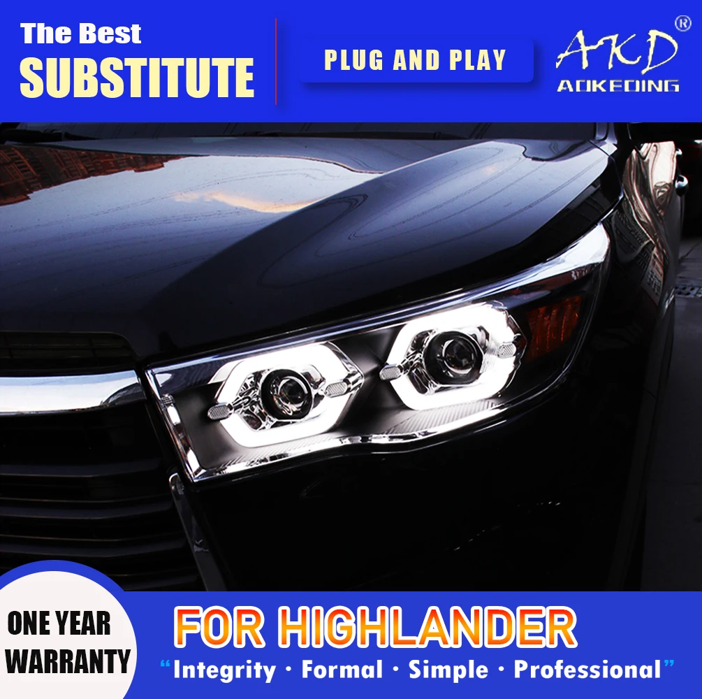 AKD Head Lamp for Highlander LED Headlight 2015-2018 Headlights Highlander DRL Turn Signal High Beam Angel Eye Projector Lens