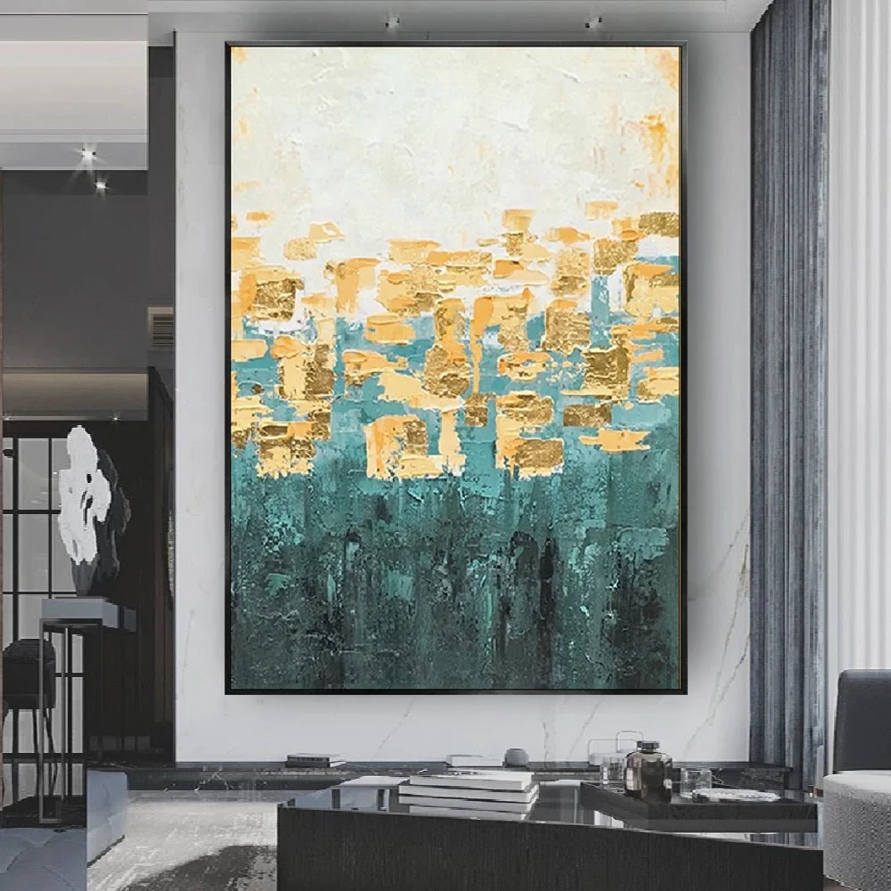 

Abstract Blue And Gold Thick Texture Pop Oil Painting On Canvas Handmade Wall Art Picture For Livinng Room Home Decor Mural