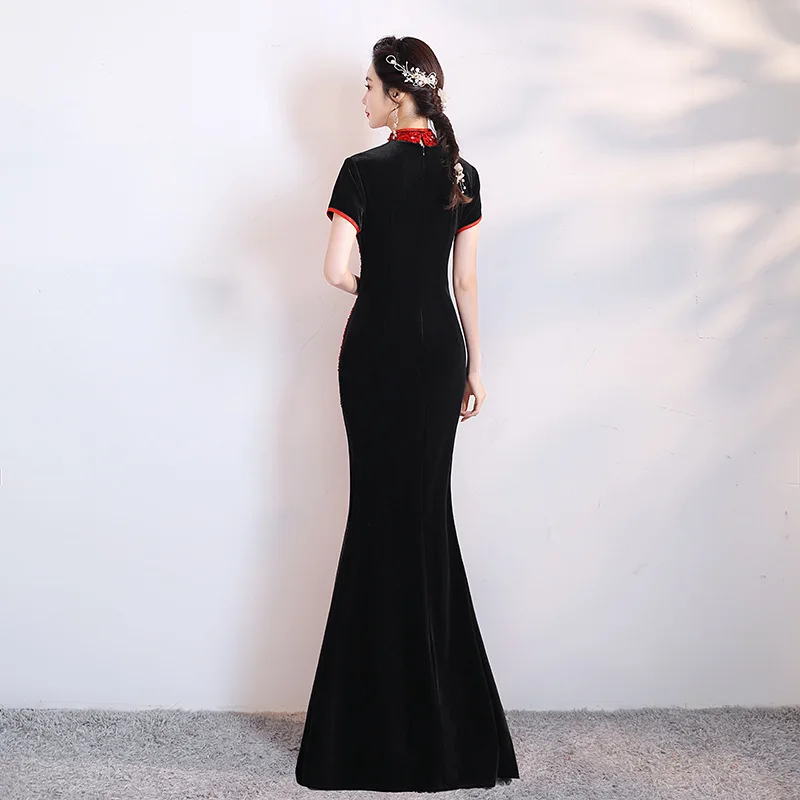 Qipao – robe de soirée en velours, grande taille 3XL-7XL, à paillettes, à col Mandarin, Vintage, Sexy