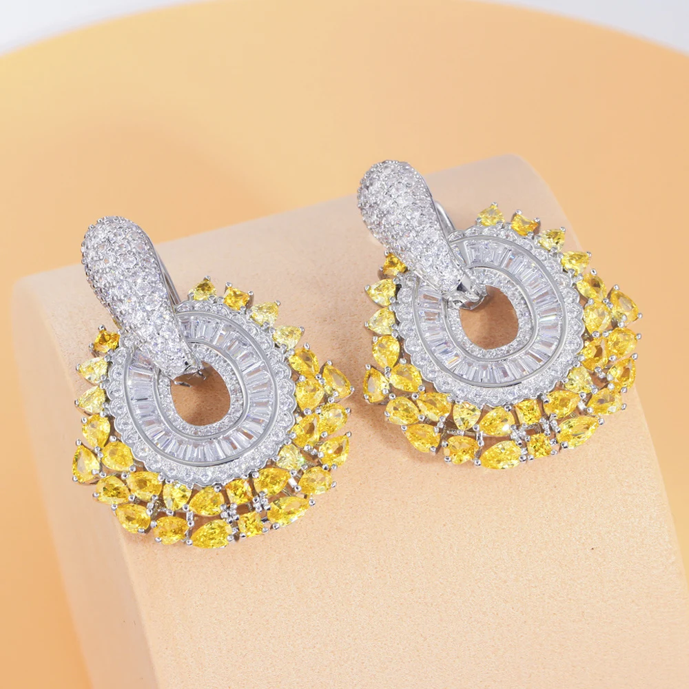 ThreeGraces Yellow White Cubic Zirconia Silver Color Big Dangle Earrings for Women New Fashion Wedding Engagement Jewelry ER778